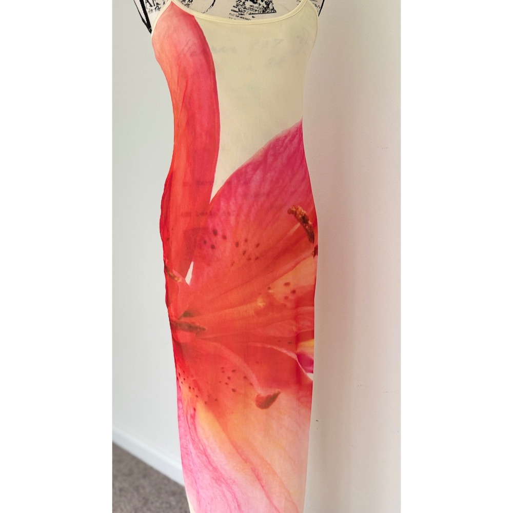 Peppermayo Pink Lily Floral Mesh Maxi Dress Cream Bodycon NWT Size US 6 Summery - Picture 11 of 16
